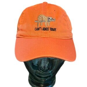 Econscious Orange Cap Sloth Can’t Adult Today Graphic Embroidery Organic Cotton
